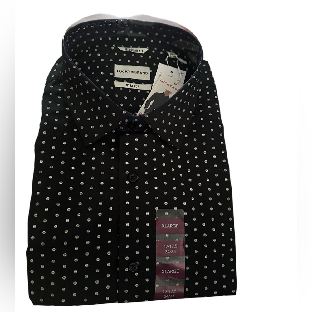 Lucky Brand Men's Black and White Polka Dot Shirt
